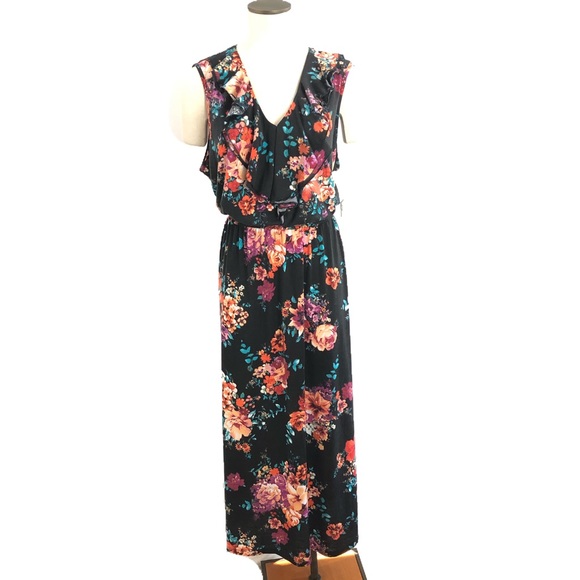 NWT Plus Moda Maxi Dress Floral Ruffle Collar 3X - Picture 1 of 9
